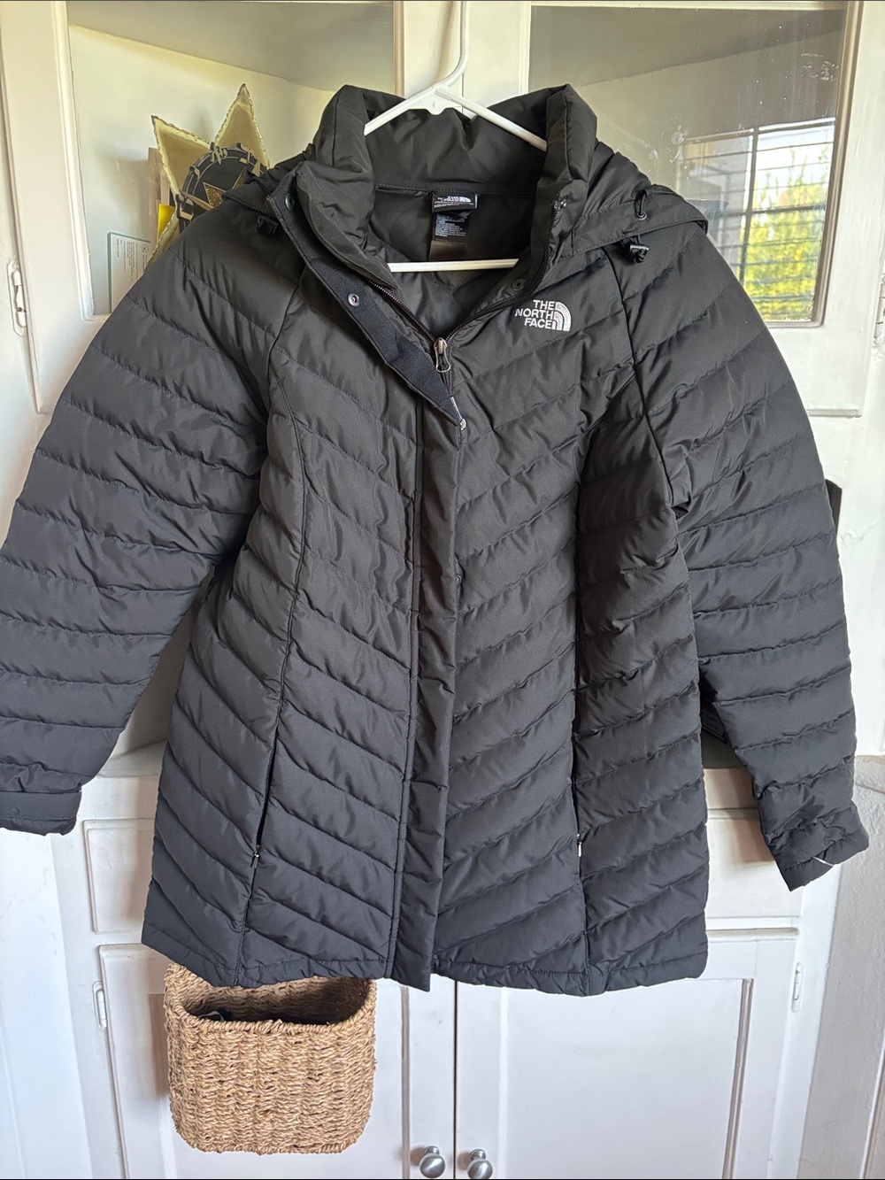 The North Face Women's Black Chevron Quilted Puffer Coat with Hood